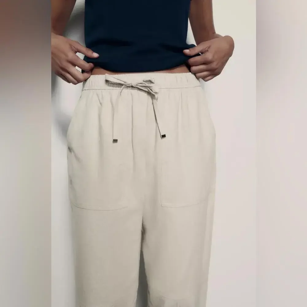 Zara Balloon Leg Linen Trousers
